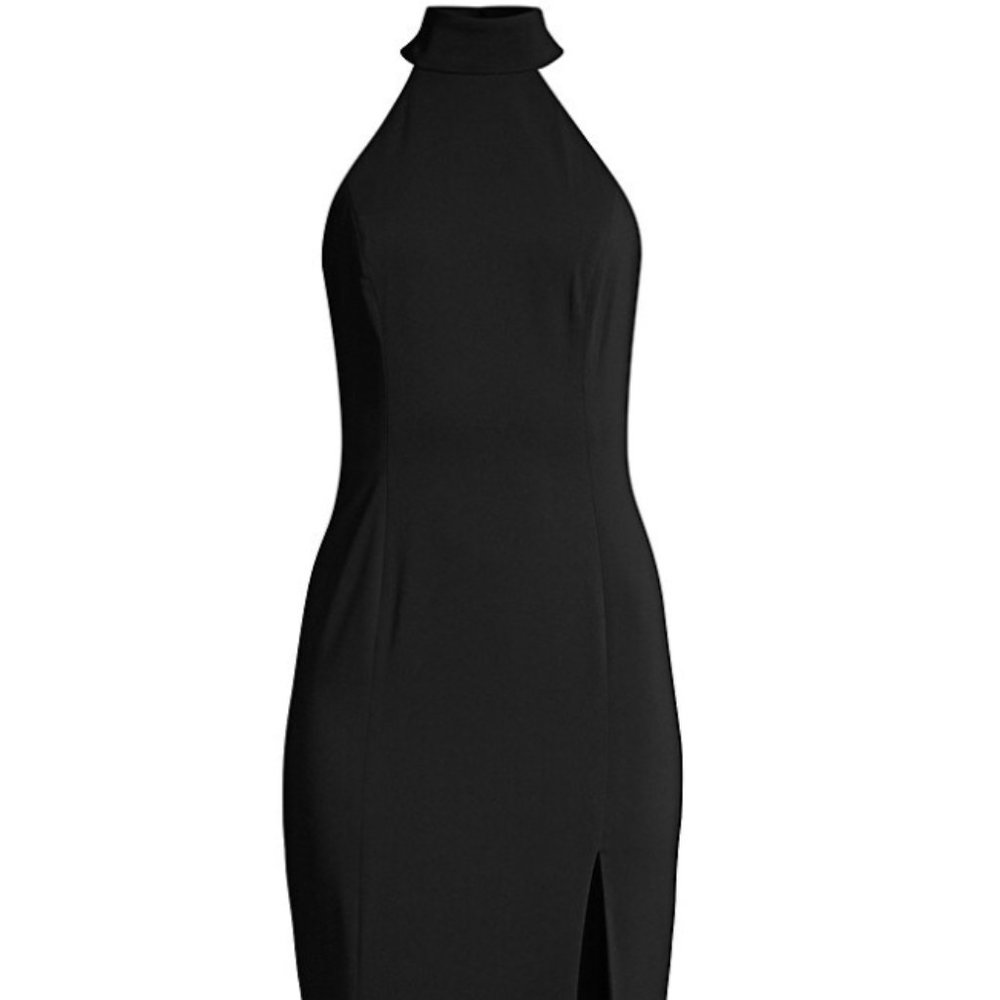 Women's Black Jay Godfrey Cameo Halter Slit Gown Size